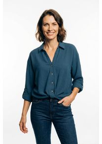 V&eacute;ro Moda Hemdbluse VERO MODA "VMIZZY LS DETAIL SHIRT WVN BTQ GA", Damen, Gr. L, schwarz denim, Obermaterial: 100% Polyester, unifarben, regular fit, Blusen Hemdbluse, mit geknoteter Front