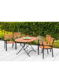 Garten-Essgruppe Merxx "Schlo&szlig;garten", braun, B:59,5cm H:87cm T:56cm, FSC-zertifiziertes Massivholz, Stahl, Sitzm&ouml;bel-Sets, Garten-Essgruppe, 4 Stapelsessel mit Klapptisch, Flachstahl