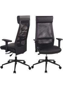 Schreibtischstuhl Duo Collection "SERRIA", schwarz (schwarz, schwarz, schwarz), B:68cm H:125cm T:68cm, Kunstleder: Polyurethane 70%, Polyester 25%, sonstige Fasern 5%;Netzstoff: 100% Polyester, St&uuml;hle, Schreibtischstuhl, 3-D Armlehnen, Sitztiefen- und h&ouml;henverstellung, Nackenkissen