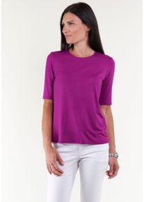 T-Shirt Seidel Moden, Damen, Gr. 46, lila (beere), Jersey, Obermaterial: 95% Viskose, 5% Elasthan, unifarben, Basic, figurumspielend h&uuml;ftlang, Rundhals, abgesteppte Kante, Shirts T-Shirt, mit Rundhalsausschnitt, MADE IN GERMANY