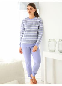 Schlafanzug, Damen, Gr. 52/54, lila (flieder, geringelt), Oberteil: 55% BW, 45% Polyester% 2 Teile mit untersch. Material, 80% Baumwolle, 20% Polyester, Homewear-Sets Schlafanzug