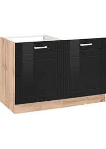 Sp&uuml;lenschrank KOCHSTATION "KS-Tinnum", schwarz, B:120cm H:82cm T:60cm, Holzwerkstoff, Schr&auml;nke, Sp&uuml;lenschrank, 120 cm breit, MDF-Fronten, Metallgriffe, inklusive Einbausp&uuml;le