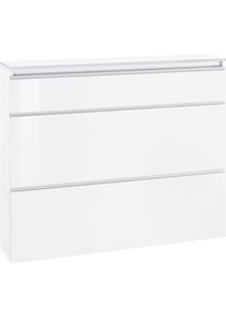 Schuhschrank Home Affaire "Magic Schuhschrank, Schuhkommode, Schuhregal, softgriff", wei&szlig; (wei&szlig; hochglanz lackiert), B:120cm H:108cm T:26,5cm, FSC-zertifizierter Holzwerkstoff, Schr&auml;nke, Schuhschrank, 3 Klappen,Doppelschuhtrommeln,hochglanz lackiert oder matt,Breite 120