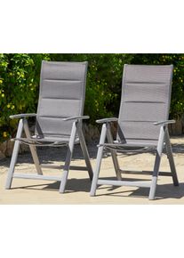Gartenstuhl Merxx "Taviano, TOPSELLER", silber, B:60cm H:111cm T:70cm, Obermaterial: 100% Polyester. F&uuml;llung: 100% Polyester, St&uuml;hle, Gartenstuhl, 2er Set, Alu/Textil, verstellbar, silber, Topseller
