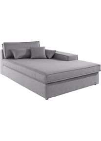 Ottomane OTTO HOME "Enid", grau (hellgrau), B:130cm H:75cm T:190cm, Baumwollmix (60% Baumwolle/40% Leinen);Struktur fein (100% Polyester);Samtoptik (100% Polyester);Samtvelours (100% Polyester);Struktur (100% Polyester);Struktur recycelt (100% recyceltes Polyester), Sofas, Ottomane, einzeln stellbar oder als Teil eines Modulsofas, fester Sitzkomfort