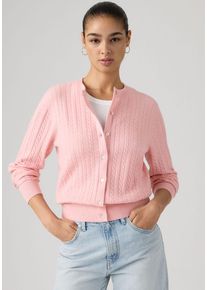 Levi's Strickjacke LEVI'S "TARA SUPER SOFT C", Damen, Gr. M (38), coral blush cable stitch, Strick, Obermaterial: 53% Baumwolle, 32% Polyester, 13% Polyamid, 2% Elasthan, normal normal, Rundhals, B&uuml;ndchen, Strickjacken Strickjacke, mit Knopfverschluss