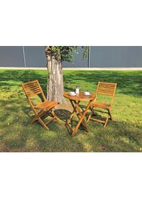Balkonset Garden Pleasure "&raquo;IBARRA&laquo;", braun (teak, look, teak, look), FSC-zertifizierter Holzwerkstoff, Sitzm&ouml;bel-Sets, Balkonset, 2 St&uuml;hle (klappbar), Tisch &Oslash;60 cm, klappbar