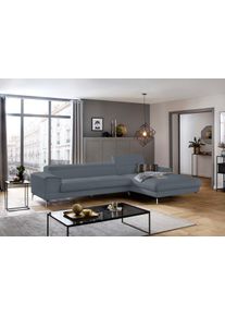 Ecksofa W.Schillig "piedroo, Designsofa mit tollem Sitzkomfort, elegant und bequem, L-Form", blau (blau z69), B:343cm H:70cm T:193cm, Longlife Xtra-Leder Z69: Das feinnarbige, gedeckte Softleder Z69 besticht durch seine au&szlig;ergew&ouml;hnliche Weichheit im trendigen &raquo;Vintage-Look&laquo;, Hautst&auml;rke 0, 9 - 1, 1 mm, Sofas, Ecksofa, Kopfteilverstellung, wahlweise mit Sitztiefenverstellung, Breite 343cm