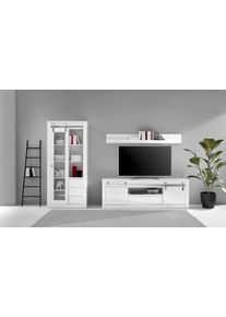 Wohnwand Home Affaire "Daytona, moderne Anbauwand, Wohnzimmer-Set in Wei&szlig; Hochglanz", wei&szlig;, wei&szlig; hochglanz, B:309cm H:200cm T:43cm, Holzwerkstoff, Kastenm&ouml;bel-Sets, Wohnwand, enth&auml;lt Vitrine, Lowboard + Wandboard, 309 cm breit