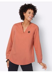 Longbluse Casual Looks, Damen, Gr. 48, orange (papaya), 100% Baumwolle, unifarben, Rundhals, Blusen Longbluse