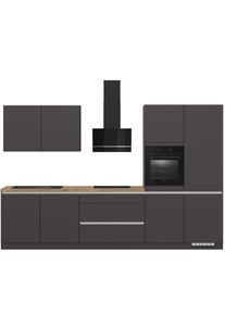 K&uuml;che IMPULS K&Uuml;CHEN "Dublin", Anti Fingerprint Oberfl&auml;che, Schubk&auml;sten mit Soft-Close", grau (k&uuml;che: grau, korpus: grafitfarben, arbeitsplatte: vintage eiche, nachbildung), B:340cm H:222cm T:60cm, Komplettk&uuml;chen-Sets, K&uuml;che, vormontiert, wahlweise mit E-Ger&auml;ten, mit Vollauszug, Breite 340 cm
