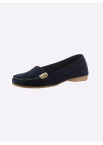 Mokassin Heine, Damen, Gr. 36, blau (marine), Leder, Rindsleder, Veloursleder, Schuhe Mokassin