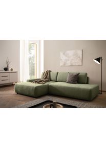 Ecksofa Home Affaire "TORGE, Schlafsofa Cord, Samtvelours u. Strukur fein, Couch in L-Form", gr&uuml;n (khaki), B:276cm H:82cm T:164cm, 100% Polyester, Sofas, Ecksofa, Schlaffunktion und Bettkasten, Liegefl&auml;che: 210x125 cm, neues Design