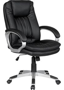Schreibtischstuhl Salesfever "Ergonomischer B&uuml;rostuhl", schwarz (schwarz, silber, schwarz), B:66cm H:104cm T:74cm, Polyurethan, St&uuml;hle, Schreibtischstuhl, Komfortabler Drehstuhl f&uuml;r effizientes F&uuml;hrungsstil