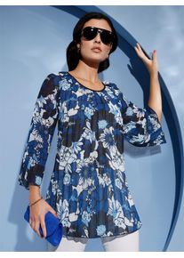 CR&Eacute;ATION L Druckbluse CREATION L, Damen, Gr. 40, blau (royalblau, schwarz, bedruckt), 100% Polyester, gebl&uuml;mt, gemustert, mehrfarbig, Rundhals, Blusen Druckbluse