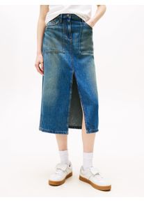 Jeansrock Tommy Jeans "CLAIRE MIDI SKIRT UTILITY CI2037", Damen, Gr. 31, blau (denim medium), Denim/Jeans, Obermaterial: 100% Baumwolle, unifarben, ca. Mitte Wade, R&ouml;cke Jeansrock