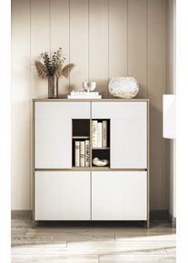 Highboard Home Affaire "Stranda, moderner Schrank, Stauraumelement im Scandic-Style", wei&szlig; (wei&szlig; skandi), B:111cm H:125cm T:39cm, FSC-zertifizierter Holzwerkstoff, Sideboards, Highboard, elegante Rahmenoptik, ausreichend Stauraum, vielseitig einsetzbar