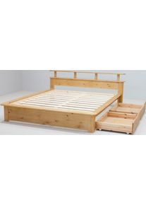 Funktionsbett OTTO HOME "FINJA " Kieferbett, Futonbett, Kopfteil mit Ablagefl&auml;che", braun (antikfarben gebeizt), Liegefl&auml;che B/L: 180cm x 200cm, kein H&auml;rtegrad, Daybetten, Funktionsbett, zertifiziertes Massivholz, Schubk&auml;sten optional