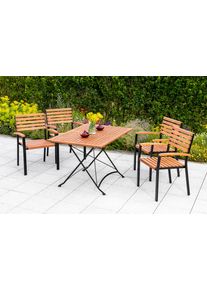 Garten-Essgruppe Merxx "Schlo&szlig;garten", braun, B:59,5cm H:87cm T:56cm, FSC-zertifiziertes Massivholz, Stahl, Sitzm&ouml;bel-Sets, Garten-Essgruppe, 4 Stapelsessel mit Klapptisch