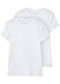 T-Shirt name it "NKMT-SHIRT &ndash; T-Shirt im 2er-Pack mit Rundhals", Jungen, Gr. 134 (140), wei&szlig; (hellwei&szlig;), Jersey, Obermaterial: 95% Baumwolle, 5% Elasthan, unifarben, slim fit h&uuml;ftbedeckend, Rundhals, abgesteppte Kante, Shirts T-Shirt, unifarben, casual, slim fit, Jersey, Rundhals