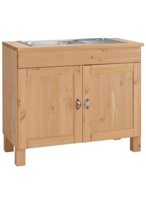 Sp&uuml;lenschrank Home Affaire "Oslo", beige (natur gebeizt, gewachst), B:100cm H:85cm T:50cm, Massivholz, Schr&auml;nke, Sp&uuml;lenschrank, 100 cm breit, in 2 Tiefen, inklusive Einbausp&uuml;le aus Edelstahl