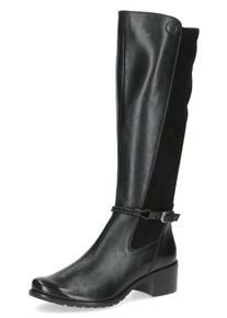 Stiefel Caprice, Damen, Gr. 37, Normalschaft, schwarz, Leder, Textil, unifarben, Schuhe Stiefel, Blockabsatz, Langschaftstiefel, Businessstiefel mit Flechtband