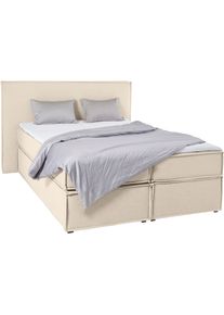 Boxspringbett "Yuma", beige, B:193cm L:213cm, 100% Polyester, LeGer Home by Lena Gercke, Komplettbetten, Boxspringbett, incl. Topper, in 4 Breiten, 3 Matratzenarten und je 2 H&auml;rtegraden