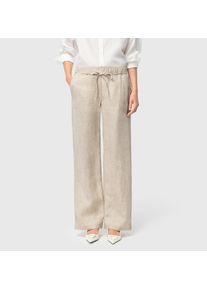 Leinenhose MAC "CHIARA BELT", Damen, Gr. 40, L&auml;nge 30, beige (almond beige melange), Obermaterial: 100% Leinen, meliert, weit kn&ouml;chellang, Hosen Leinenhose, Sommerhose Wide Fit, mit geradem, weitem Bein