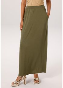 Maxirock Aniston CASUAL, Damen, Gr. 46, khaki, Single Jersey, Obermaterial: 95% Viskose, 5% Elasthan, unifarben, figurumspielend kn&ouml;chelfrei, R&ouml;cke Maxirock, im Marine Look