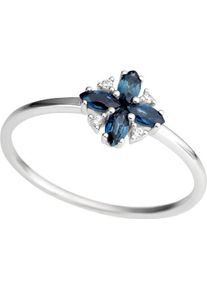 Fingerring Firetti "Schmuck Geschenk Gold 333 Damenring Goldring Blume Edelstein" Gr. 18, bunt (wei&szlig;goldfarben, blau), Fingerringe, Damen, 18, 0,02 P2 = erkennbare Einschl&uuml;sse, Diamanten Wei&szlig;gold 333, 1,6mm, Diamanten, Wei&szlig;gold 333, Fingerring, mit Saphir - mit Brillanten