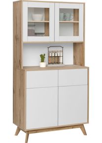 Buffet Home Affaire "Skandi", wei&szlig; (wei&szlig;, eiche), B:84cm H:165cm T:39cm, Holzwerkstoff, Schr&auml;nke, Buffet, 2 Glast&uuml;ren, 2 Holzt&uuml;ren und 2 Schubkasten, Breite 84cm, H&ouml;he 165cm