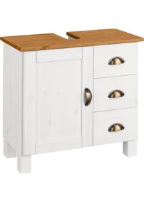 Waschbeckenunterschrank Home Affaire "Oslo", wei&szlig; (wei&szlig;, honig), B:60cm H:55cm T:30cm, MDF, Massivholz, Schr&auml;nke, Waschbeckenunterschrank, Kiefer, 1 T&uuml;r und 3 Schubk&auml;sten, Breite 60 cm, H&ouml;he 55 cm