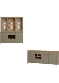 Wohnwand Home Affaire "Stranda, moderne Anbauwand, Komplettset im Scandi-Style", eukalyptus skandi eiche, B:193cm, Holzwerkstoff, Kastenm&ouml;bel-Sets, Wohnwand, enth&auml;lt Sideboard und Buffet, ausreichend Stauraum