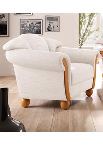 Sessel Home Affaire "Milano, bequemer Loungesessel, Landhaus-Stil, Holz-Chatosen und -F&uuml;&szlig;e", beige (sand), B:102cm H:83cm T:81cm, Chenille (70% Polyacryl, 30% Polyester) auf Korpus und Zierkissen, Sitz und R&uuml;cken im Blumenmuster &raquo;Paradise&laquo; (100% Polyester);Chenille (70% Polyacryl, 30% Polyester), Sessel, Sessel