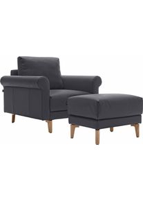 Sessel "CR.450, Designsessel, Loungesessel", schwarz (signalschwarz 534, 58), B:88cm H:85cm T:95cm, NaturLEDER OSKAR (echtes Rindsleder);Chenille COCO (72% Polyester 15% Baumwolle 13% Polyacryl), CREATION BY ROLF BENZ, Sessel, Sessel, modern Landhaus, mit tollem Sitzkomfort, Breite 88 cm, Fu&szlig; Nussbaum