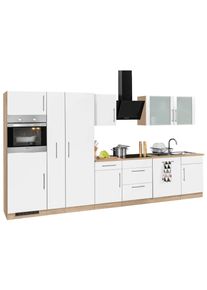 Wiho-K&uuml;chen K&uuml;chenzeile WIHO K&Uuml;CHEN "Cali", wei&szlig; (k&uuml;che: braun, korpus: sonoma eiche nachbildung, arbeitsplatte: sonoma eiche nachbildung), B:360cm T:60cm, Komplettk&uuml;chen-Sets, K&uuml;chenzeile, ohne E-Ger&auml;te, Breite 360 cm