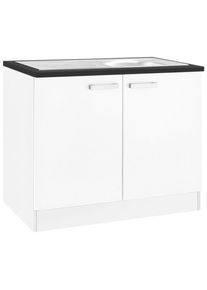 Sp&uuml;lenschrank Optifit "Odense", wei&szlig; (wei&szlig;, wei&szlig;), B:100cm H:85cm T:60cm, Schr&auml;nke, Sp&uuml;lenschrank, 100 cm breit, mit 2 T&uuml;ren, inkl. Einbausp&uuml;le aus Edelstahl