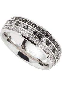 Fingerring Leonardo "Ring Atura" Gr. 18, schwarz-wei&szlig; (edelstahlfarben, schwarz, kristallwei&szlig;), Fingerringe, Damen, 18, Edelstahl, 7mm, Fingerring, mit Zirkonia (synth.)