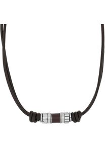Kette mit Anh&auml;nger s.Oliver "2038870", silber (edelstahlfarben), Halsketten, Herren, Edelstahl Leder, L: 50, Edelstahl, Leder, Kette mit Anh&auml;nger