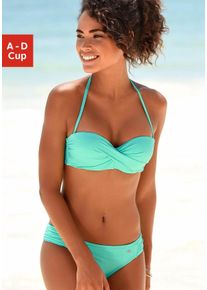 B&uuml;gel-Bandeau-Bikini s.Oliver, Damen, Gr. 42, Cup D, blau (t&uuml;rkis), Recycling-Polyamid, unifarben, Bikini-Sets B&uuml;gel-Bandeau-Bikini, mit Raffung