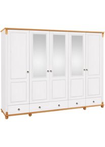Kleiderschrank OTTO HOME "Tessin", wei&szlig; (wei&szlig;, honig), B:245cm H:191cm T:59cm, Massivholz, Schr&auml;nke, Kleiderschrank, Breite 245 cm, Kiefer massiv, mit Spiegel