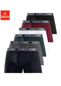Jack & Jones Trunk JACK & JONES "JACCRISP im 6er Pack mit Logobund und Stretchkomfort", Herren, Gr. XXL, 6 Stk., bunt (navy, bordeaux, wei&szlig;, anthrazit, meliert, petrol, schwarz), Jersey, Obermaterial: 95% Baumwolle, 5% Elasthan, unifarben mit Farbeinsatz, k&ouml;rpernah, Unterhosen Trunk, unifarben mit Farbeinsatz, modisch, eng anliegend, Baumwollmischung