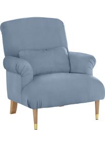 XXL-Sessel Home Affaire "Cholet Sessel", blau (blau uni), B:86cm H:95cm T:95cm, Baumwollmix (40% Baumwolle/60% Polyester), Sessel, XXL-Sessel, mit Zierkissen und Beinen aus Eiche, Bezugsqualit&auml;t: Baumwollmix, Big