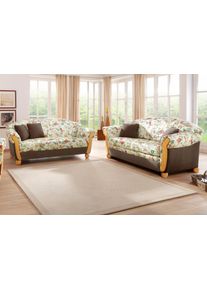 Polstergarnitur Home Affaire "Milano, bequem durch Federkern, Landhaus Stil, geschwungene Armlehnen", braun (braun, gebl&uuml;mt), H:83cm T:81cm, Sitzm&ouml;bel-Sets, Polstergarnitur, 2-Sitzer und 3-Sitzer