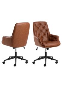 Schreibtischstuhl ACTONA GROUP "Erik", braun (wei&szlig;, neutral), B:60cm H:106cm T:67,5cm, St&uuml;hle, Schreibtischstuhl, Schreibtischstuhl, PU retro Cognac, 5 Stern Gestell matt schwarz