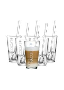 Latte-Macchiato-Glas RITZENHOFF & BREKER "Latte Macchiato Gl&auml;ser + L&ouml;ffel Lena 350 ml 6er Set transparent", bunt (transparent), Glas, Trinkgef&auml;&szlig;e, Latte-Macchiato-Glas