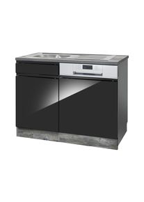 Sp&uuml;lenschrank KOCHSTATION "KS-Virginia", schwarz (schwarz hochglanz), B:110cm H:85cm T:60cm, Holzwerkstoff, MDF, Schr&auml;nke, Sp&uuml;lenschrank, 110 cm breit, inklusive Einbausp&uuml;le