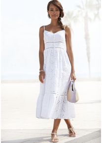 Midikleid Buffalo, Damen, Gr. 42, N-Gr, wei&szlig;, Web, Obermaterial: 100% Baumwolle. Futter: 100% Baumwolle, unifarben, figurbetont ca. Mitte Wade, V-Ausschnitt, Kleider Midikleid, mit hochwertiger Lochstickerei, luftiges Sommerkleid aus Baumwolle, Topseller