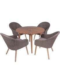 Garten-Essgruppe Garden Pleasure "Tischgruppe &raquo;FREMONT/PUEBLO Set 01&laquo;", braun (dunkelbraun, schwarz), Aluminium, FSC-zertifizierter Holzwerkstoff, Wicker/Kunststoffgeflecht, Sitzm&ouml;bel-Sets, Garten-Essgruppe, 4 Sessel, Tisch LxB: 110x110 cm, inkl Auflagen