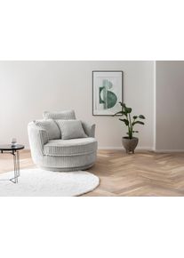Drehsessel Home Affaire "MAISIE, Love Seat XXL, Lese-Sessel BIG-", grau (hellgrau), B:120cm H:86cm T:120cm, Sessel, Drehsessel, Sessel in MEGA CORD u. Web-Velours, 360 Grad drehbar
